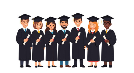 Obraz premium Diverse Student Graduates Cartoon Vector: Friendly College Commencement Group