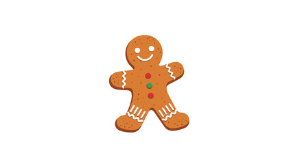 Obraz premium A classic gingerbread man cookie, expertly decorated with a friendly smile, white icing, and cheerful red and green candy buttons.