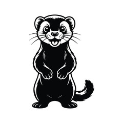 Happy Ferret Standing Up Cartoon, Cute Weasel Mascot Illustration, Black and White Cartoon Ferret, vector, animal, illustration.