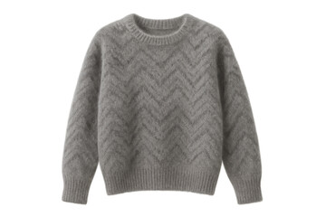 Grey wool sweater with chevron pattern, warm knitted jumper for winter fashion, transparent background