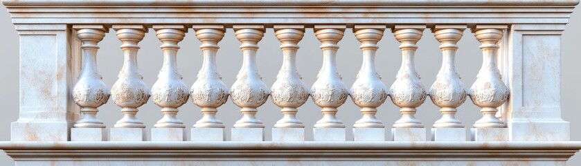 Fototapeta premium ornate white stone balustrade with decorative carved balusters and a classical architectural style