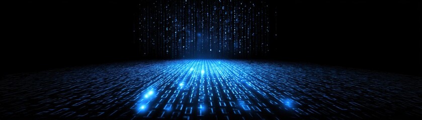 Futuristic Digital Data Stream Visualization with Glowing Light Particles and Abstract Circuit Background for Technology Concepts