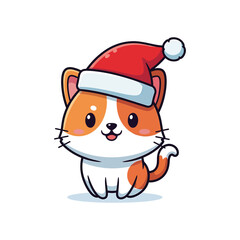 Cute kitten wearing a santa hat illustration