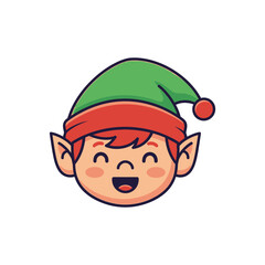 Cute christmas elf head with a happy expression on a blue background
