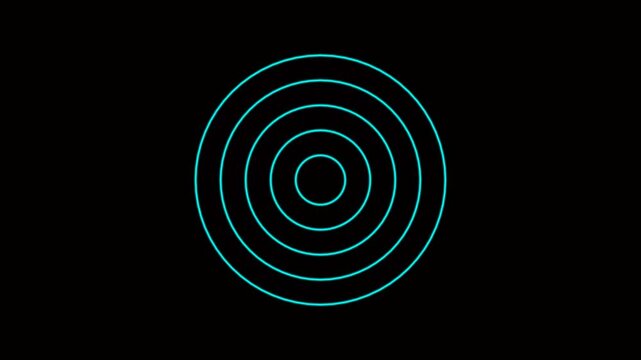 Abstract radio wave black background 4k video animation. Digital radio waves red circle diffusion. radio waves signal icon animation.