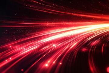 Dynamic flowing red light trails with bright glowing sparks creating a sense of speed and energy in a dark background