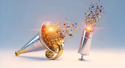New Years Celebration with Party Horns and Confetti.