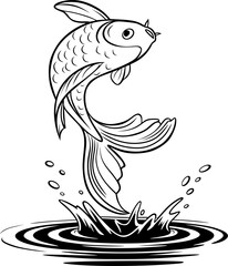 A dynamic illustration of a fish leaping out of the water, showcasing movement and energy. Perfect for fishing designs, logos, or aquatic-themed artwork.