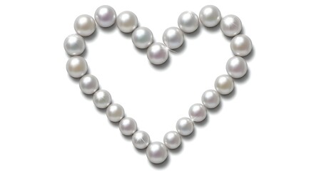 Obraz premium Pearls arranged in a heart shape on white background.