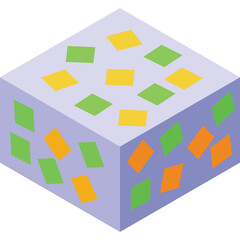 Isometric Cube With Colorful Squares Embedded In Light Purple Surface Against A Transparent Background