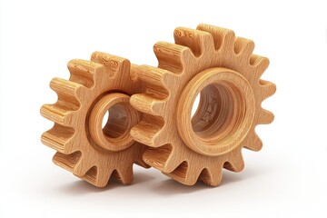 Interlocked wood gears, light grain, and soft shadows