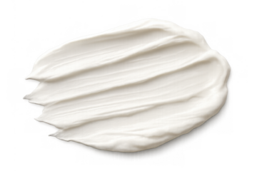 White cosmetic cream smear, moisturizing lotion texture swatch isolated on transparent background for beauty product design