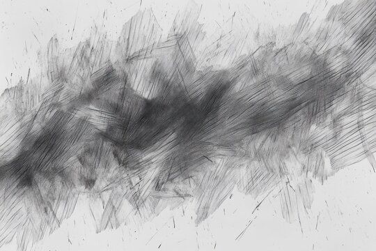 Abstract black and gray charcoal strokes creating a chaotic and textured smoky effect on a white background