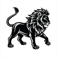 Fototapeta premium Silhouette of a lion walking forward