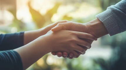 Close-up of two people holding hands gently, symbolizing empathy, support, compassion, mental health care, encouragement, and human connection in times of emotional need.