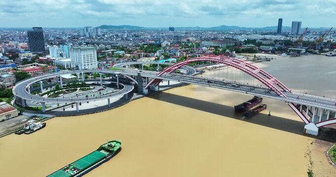 Hoang Van Thu bridge in Hai Phong, Vietnam in the morning