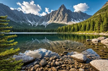 Pristine Alpine Lake with Mountain Reflections