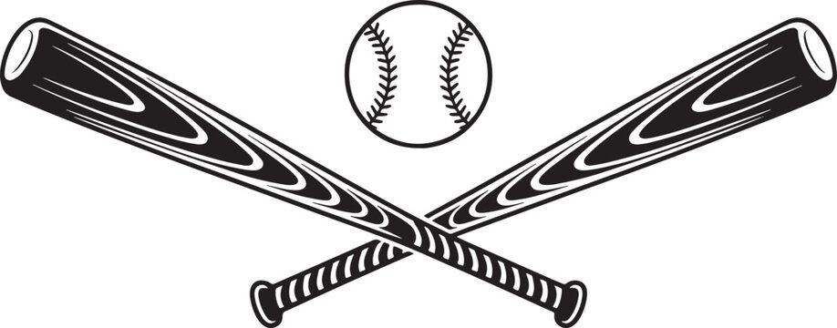 Baseball game elements two crossed bats and a ball dynamic sports team emblem