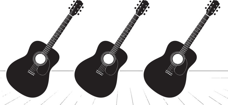 guitars arranged diagonally with detailed features and strings visible