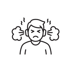 Frustrated man with steam coming out of ears line icon.