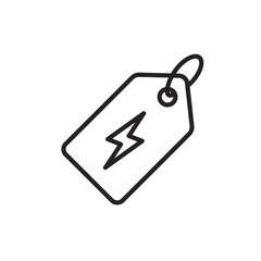 Simple Line Drawing of a Price Tag with a Lightning Bolt Symbol.