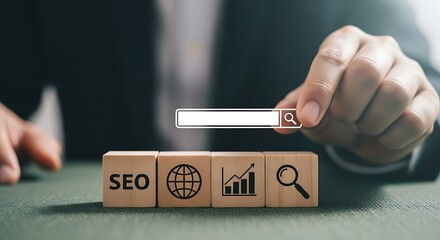 SEO Search Bar with Icons for Digital Marketing and Website Optimization