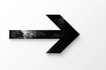black rightward arrow with distressed texture on white background indicating direction and movement