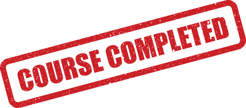 Grunge textured rubber stamp impression with COURSE COMPLETED message indicating successful educational achievement or training finalization