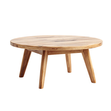 Rustic round wooden coffee table isolated on transparent background
