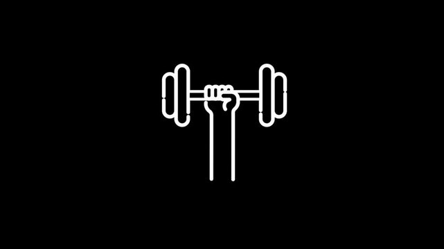 White outline of a hand holding a barbell against a black background weightlifting fitness