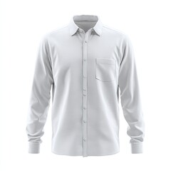 Clean, white, long-sleeve button-down shirt, straight-on view