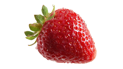 Strawberries isolated. Two ripe strawberries, half a strawberry with green leaves on a white background.