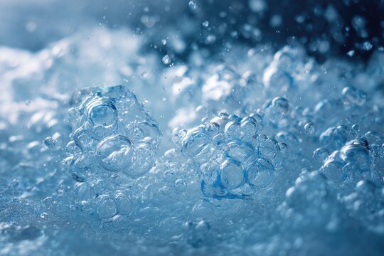 Close-up of churning, bubbly, crystal clear water with texture and depth