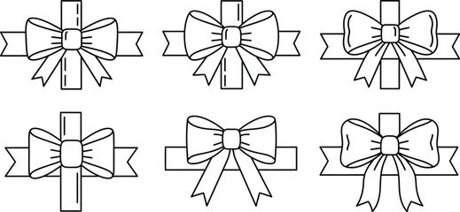 Fototapeta premium Ribbon bow icons collection in outline style