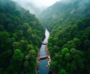 Aerial view of umngot river dawki shnongpdeng meghalaya india scenic landscape travel destination