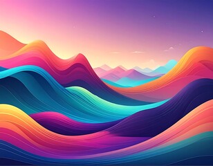 Abstract colorful landscape with vibrant waves and a dreamy, ethereal sky scenery