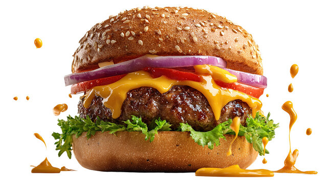fresh tasty burger isolated on transparent background - Powered by Adobe
