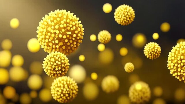 顕微鏡で見た花粉などのアレルゲンが空気中を飛散していく3Dアニメーション  医療系素材