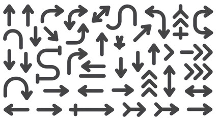 Collection of diverse directional arrow symbols on black background