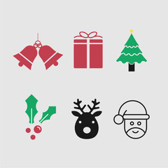 Fototapeta premium Classic Christmas Holiday Icon Set Flat and Line Style