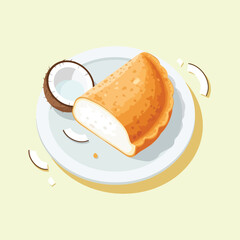 Sweet coconut filled pastry turnover on a white plate.