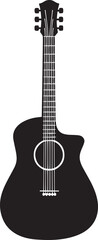 A black and white silhouette of a guitar against a white background.