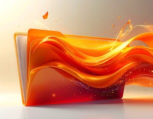 Abstract illustration of a folder with dynamic orange and red flowing elements