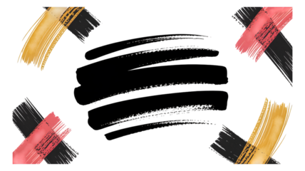 Abstract art swirls of gold and pink paint strokes on black background