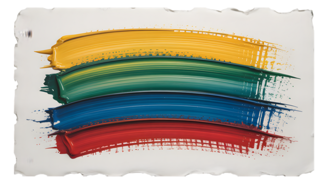 Vibrant abstract brush strokes of yellow green blue and red on textured paper