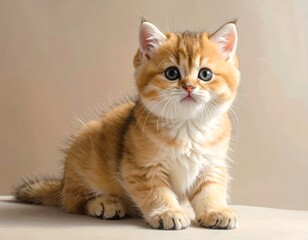 Adorable Golden British Shorthair Kitten Sitting and Looking at the Camera