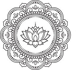  Circular Mandala Lotus Flower Design – Intricate Henna Mehndi Pattern Vector for Spiritual Art, Yoga Decor, Meditation Symbol, and Traditional Boho Ornamental Design