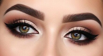 Naklejka premium Beautifully made-up eyes with bold brows, winged liner, and dramatic lashes