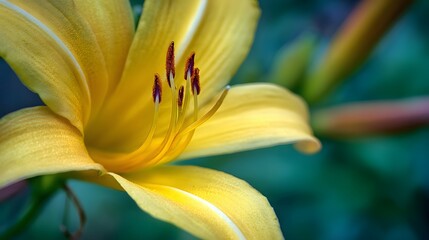 Vibrant yellow bloom showcases intricate reproductive parts against a softly blurred backdrop