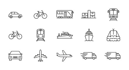 Set of transportation line icons vector illustration of various transport modes perfect for app and web design